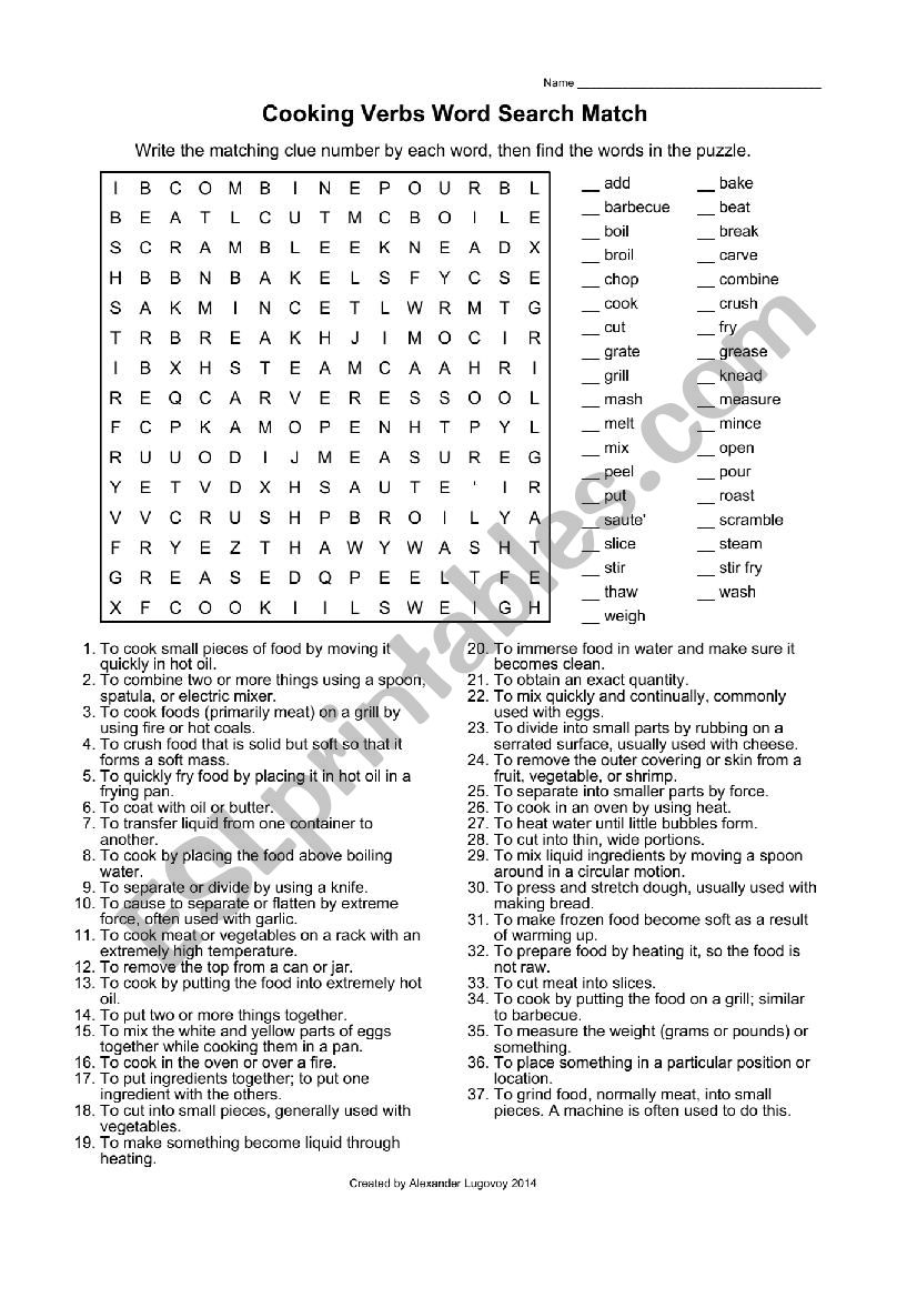 Cooking Verbs Word Search worksheet