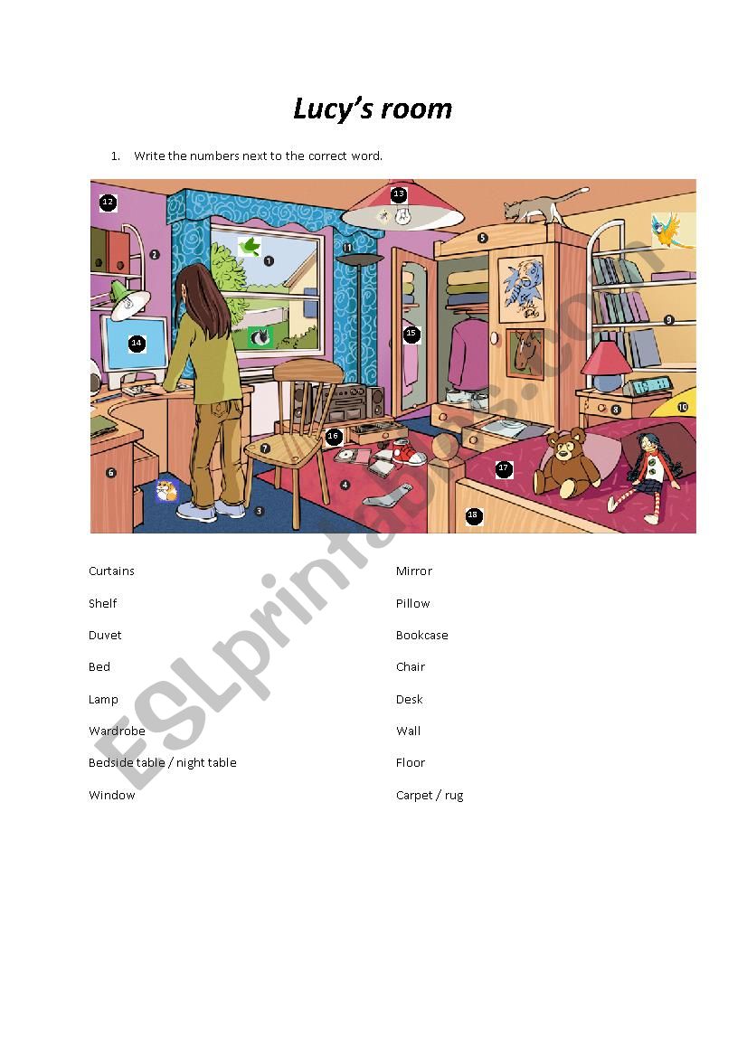 Lucys room worksheet