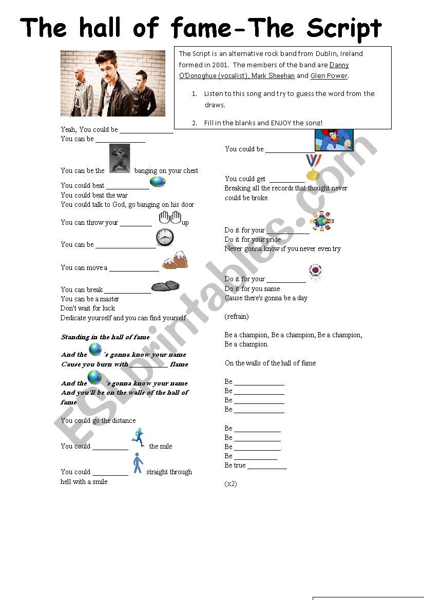 Hall of fame worksheet