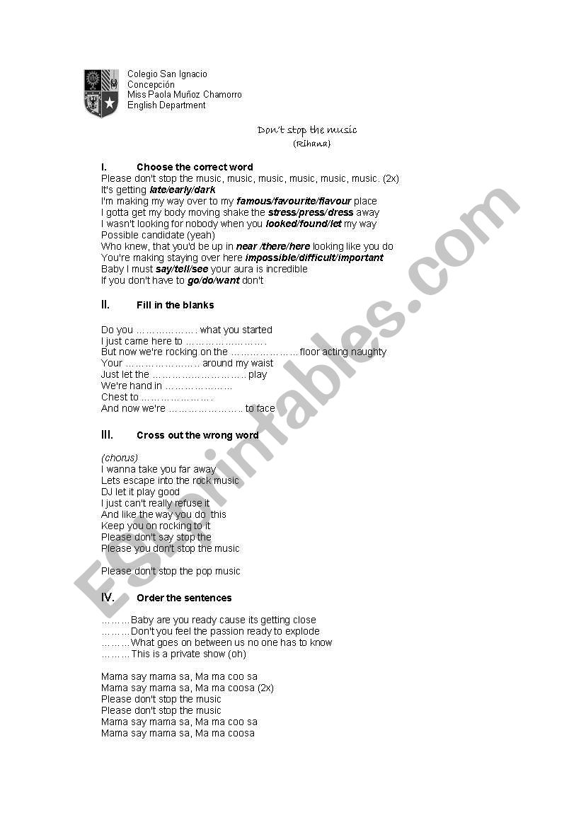 Lets sing Rihana worksheet