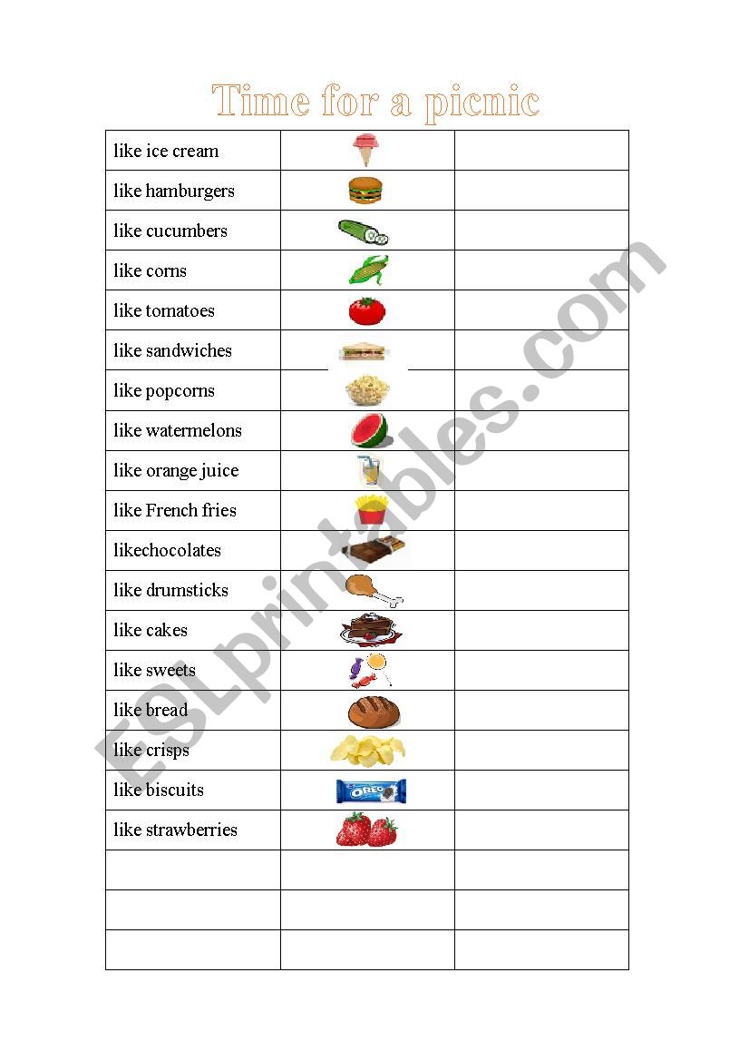 time for a picnic worksheet