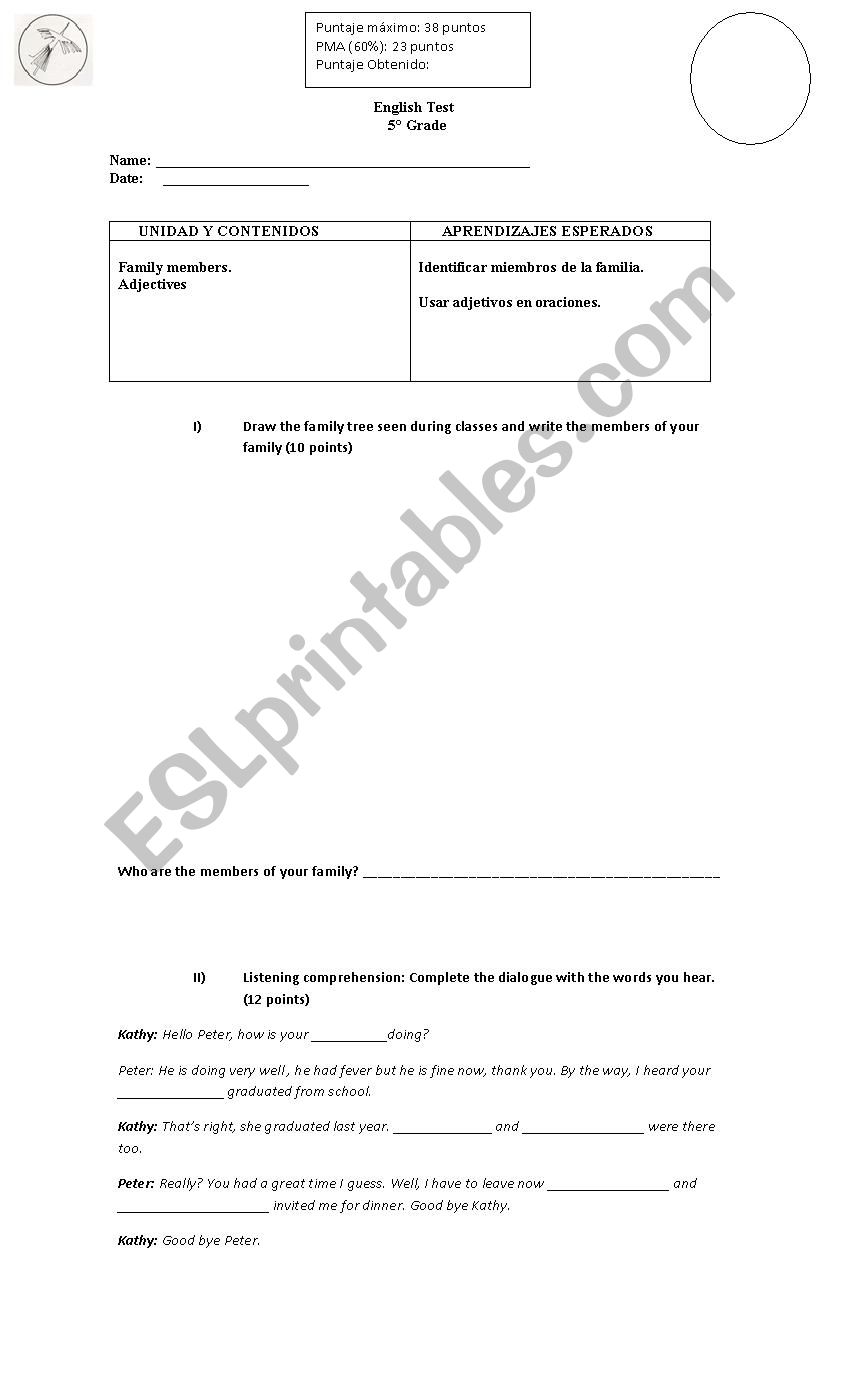 family members and adjectives test