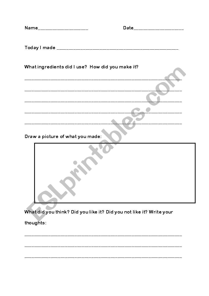 Cookin Reflection Worksheet worksheet