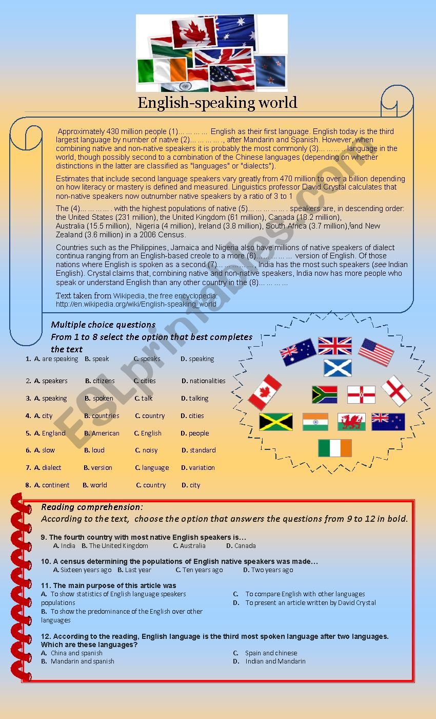 English speaking world worksheet