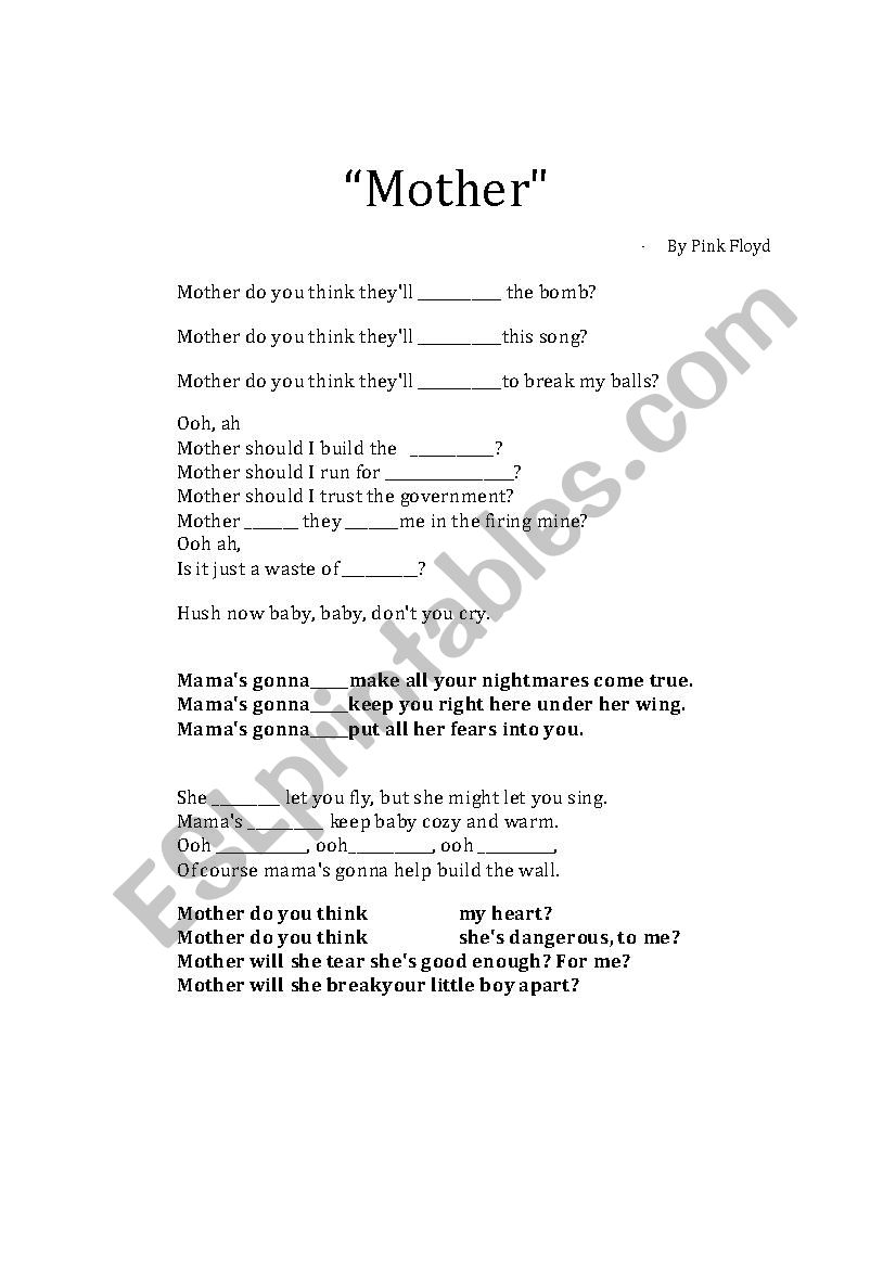 Listening - Mother  worksheet