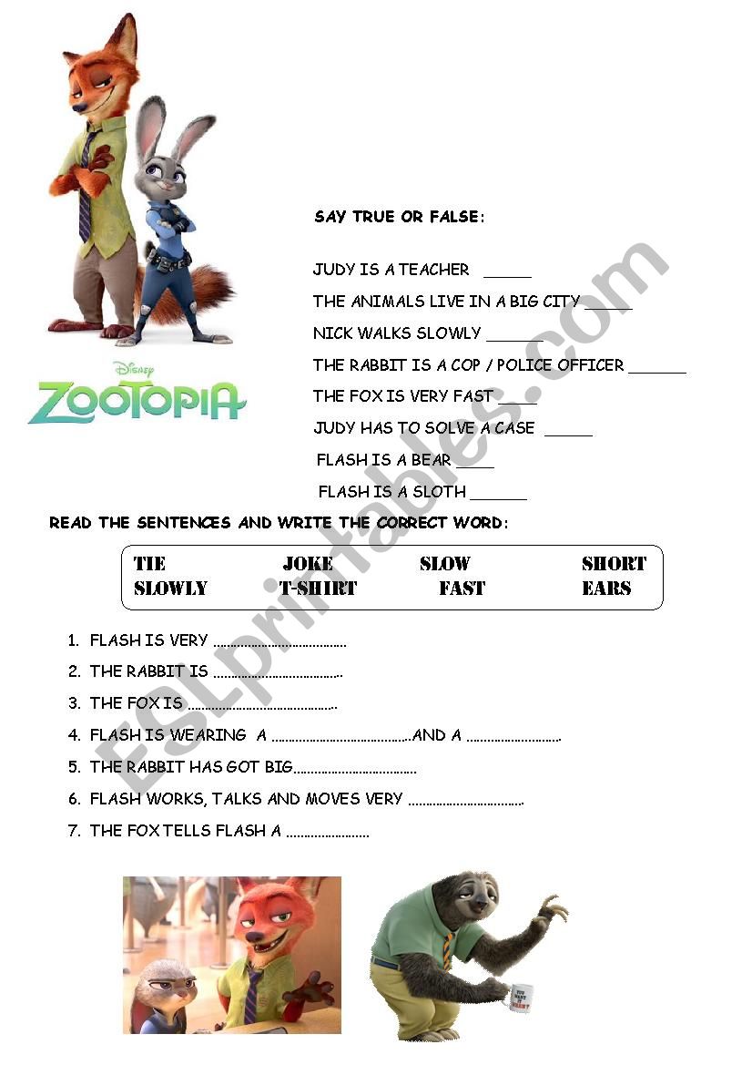 zootopia worksheet