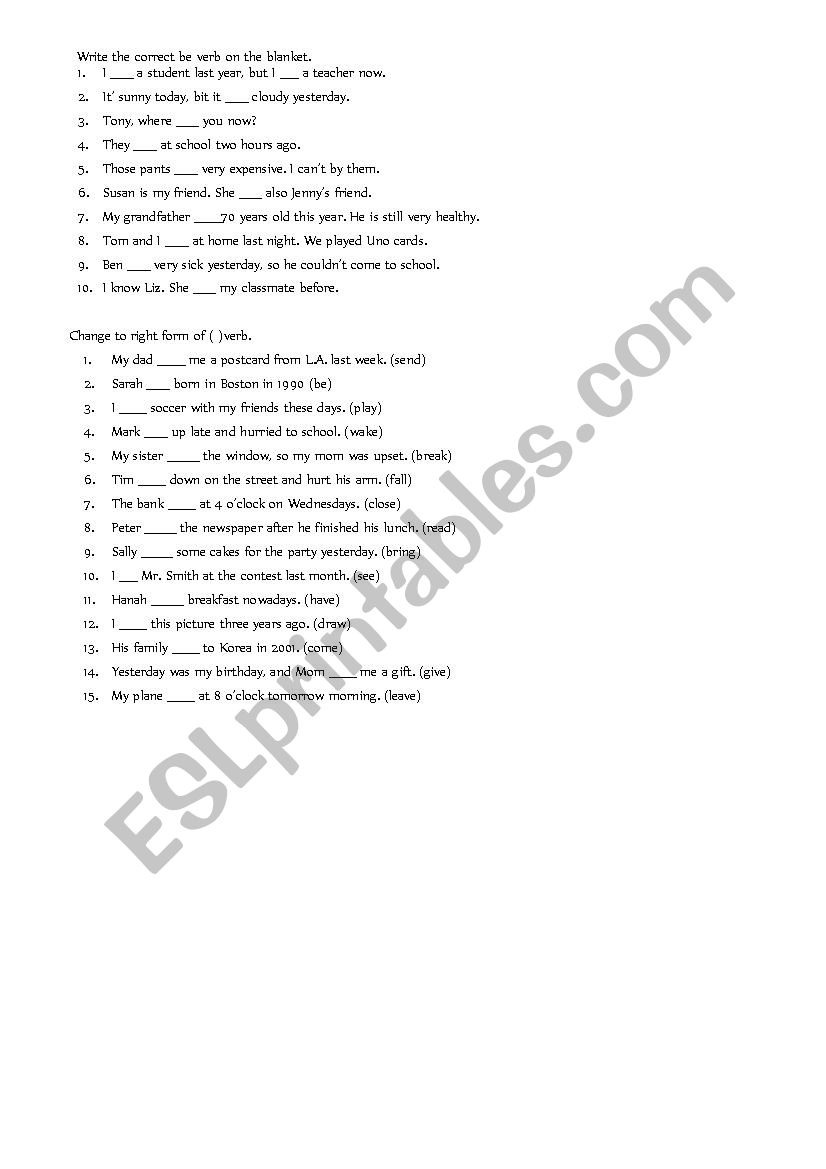 be verbs & action verbs worksheet