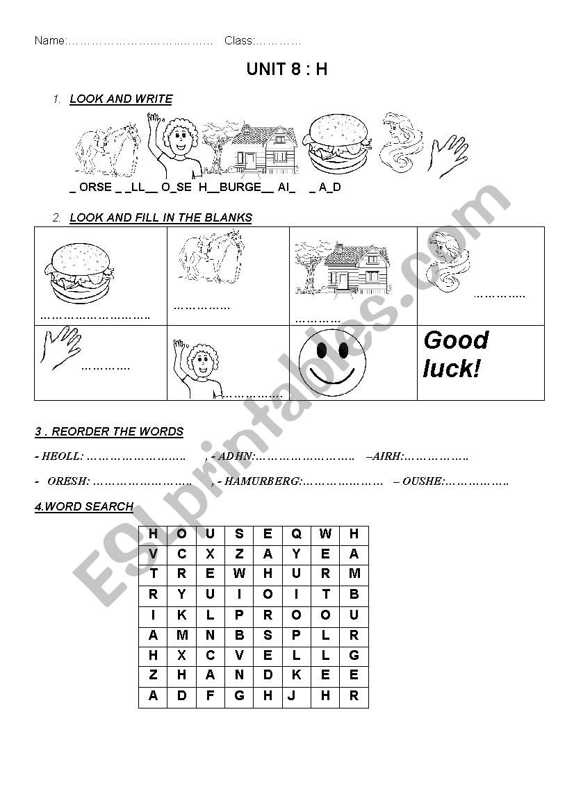 h words worksheet