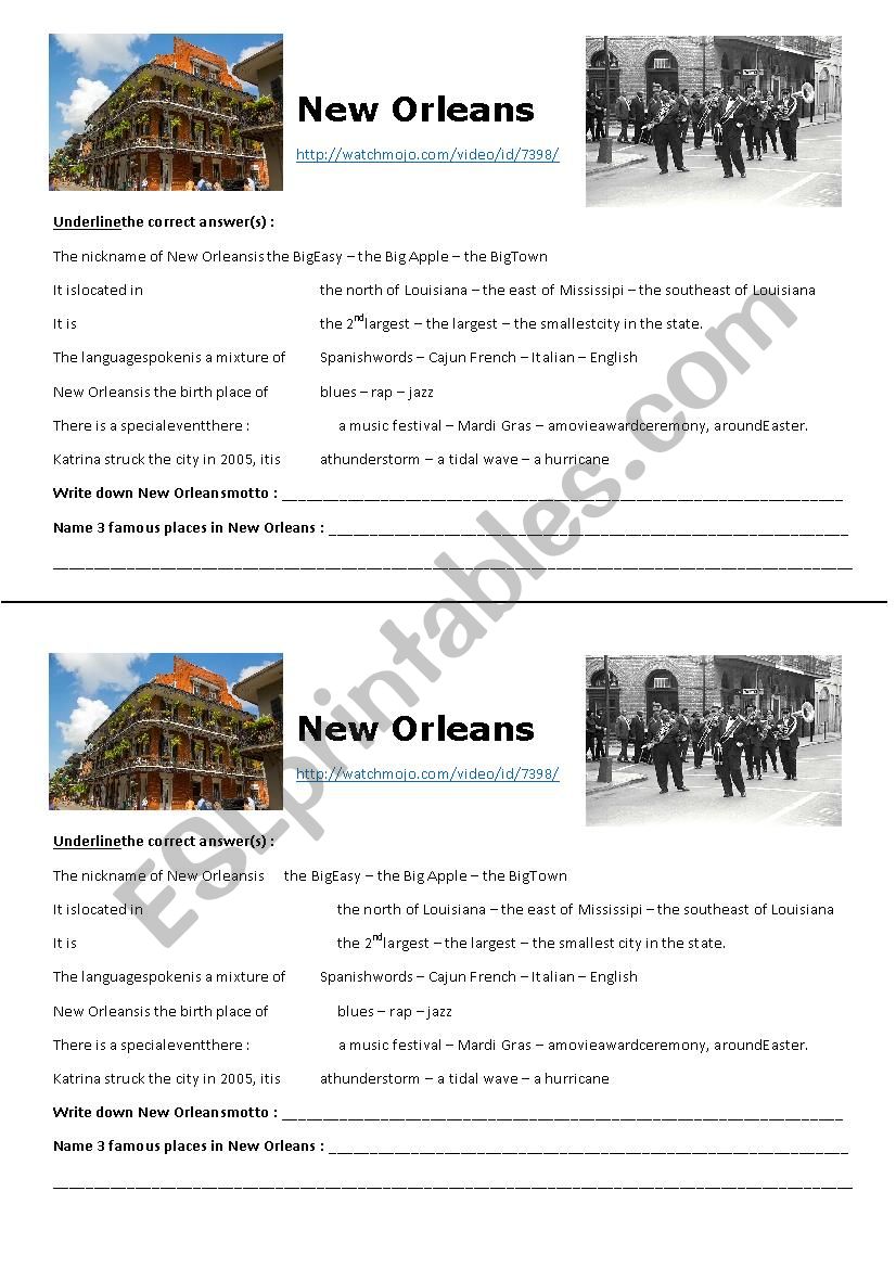 New Orleans - ESL worksheet by bblino