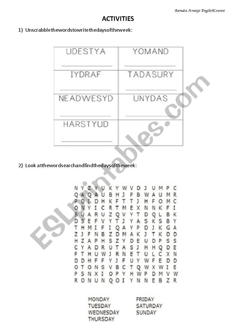 Days of the Week worksheet