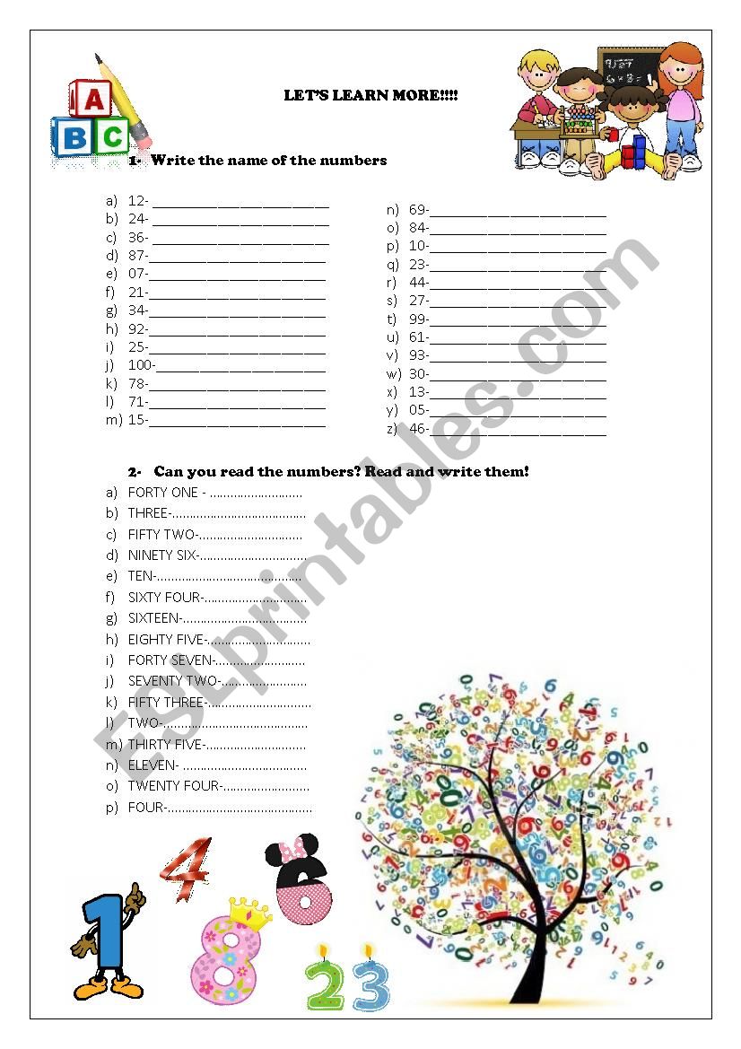 Numbers worksheet