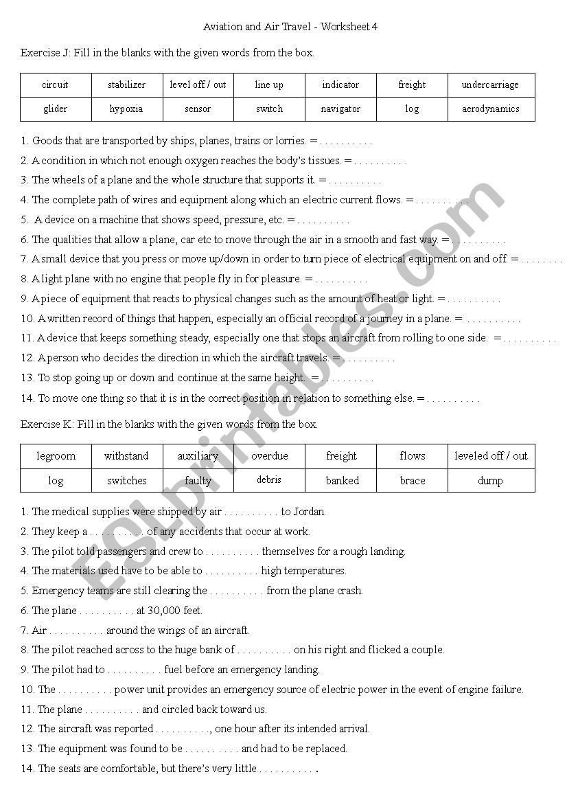 Aviation and Air Travel - Worksheet 4