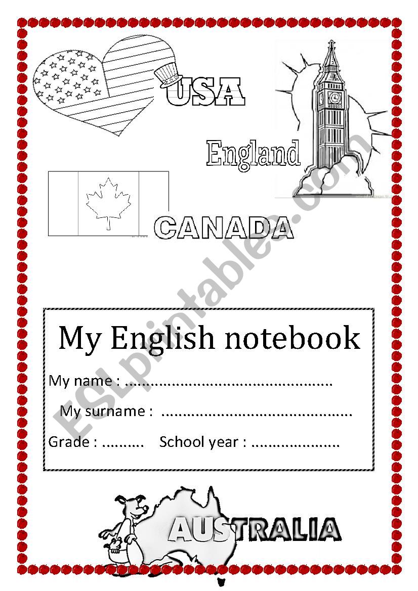 English Notebook Cover worksheet