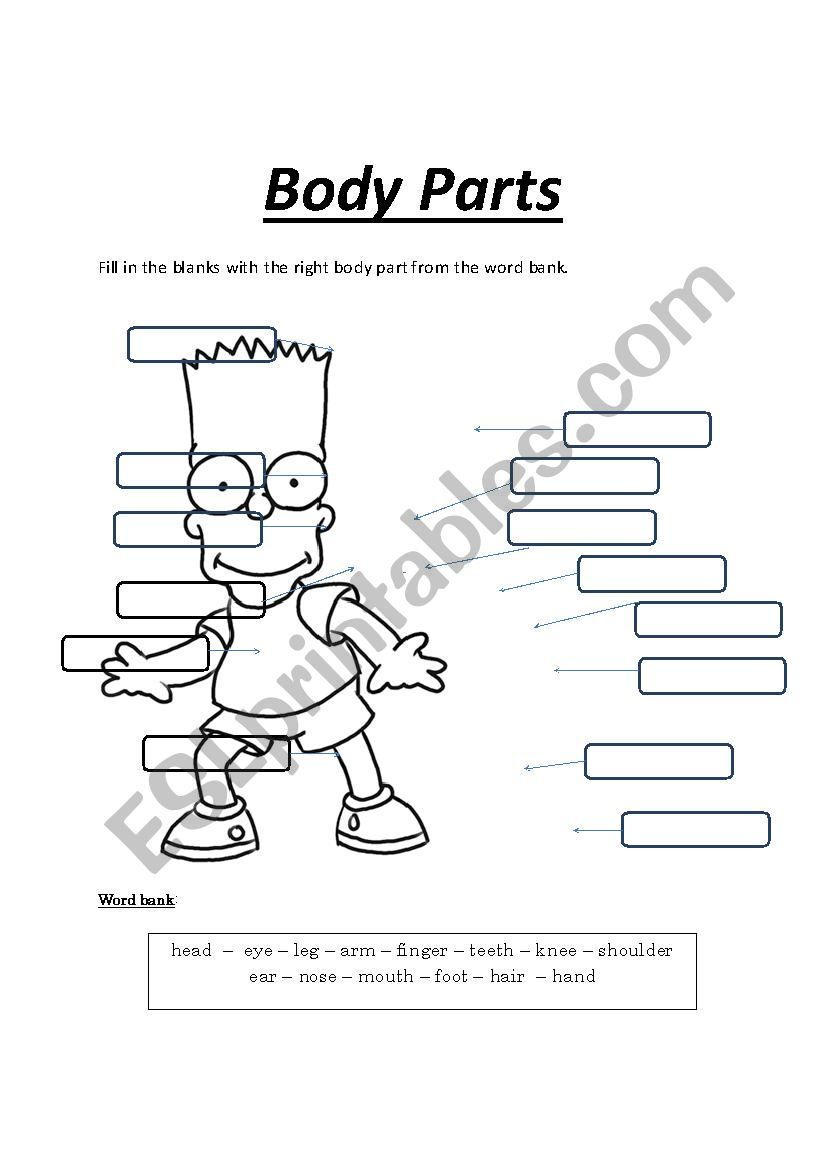 Body Parts - Bart worksheet