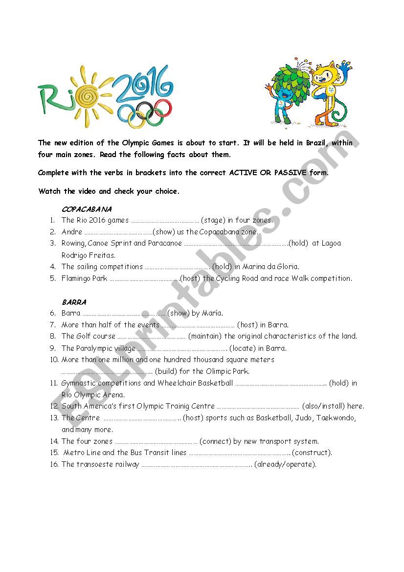 Olympic Games 2016 worksheet