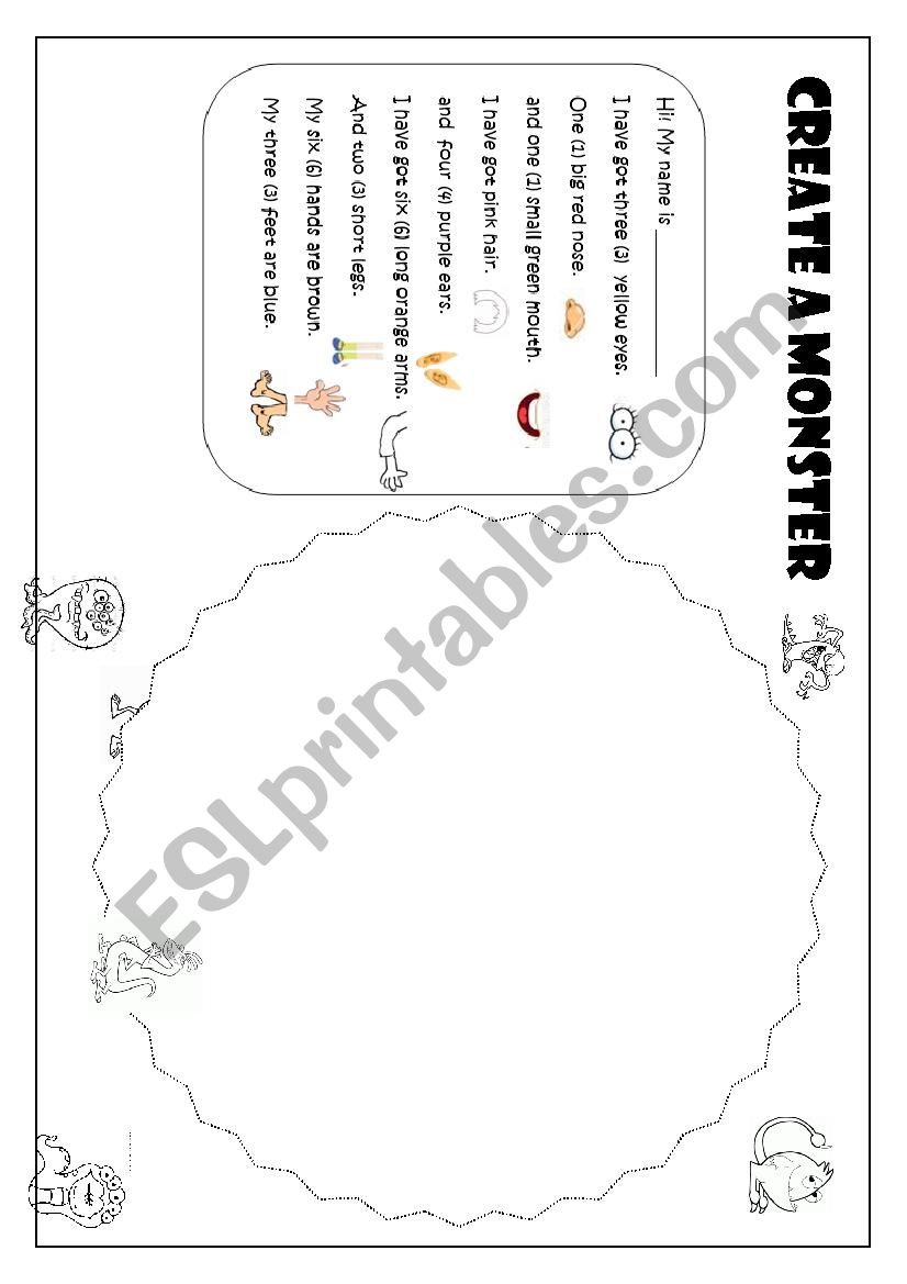 Create a monster worksheet