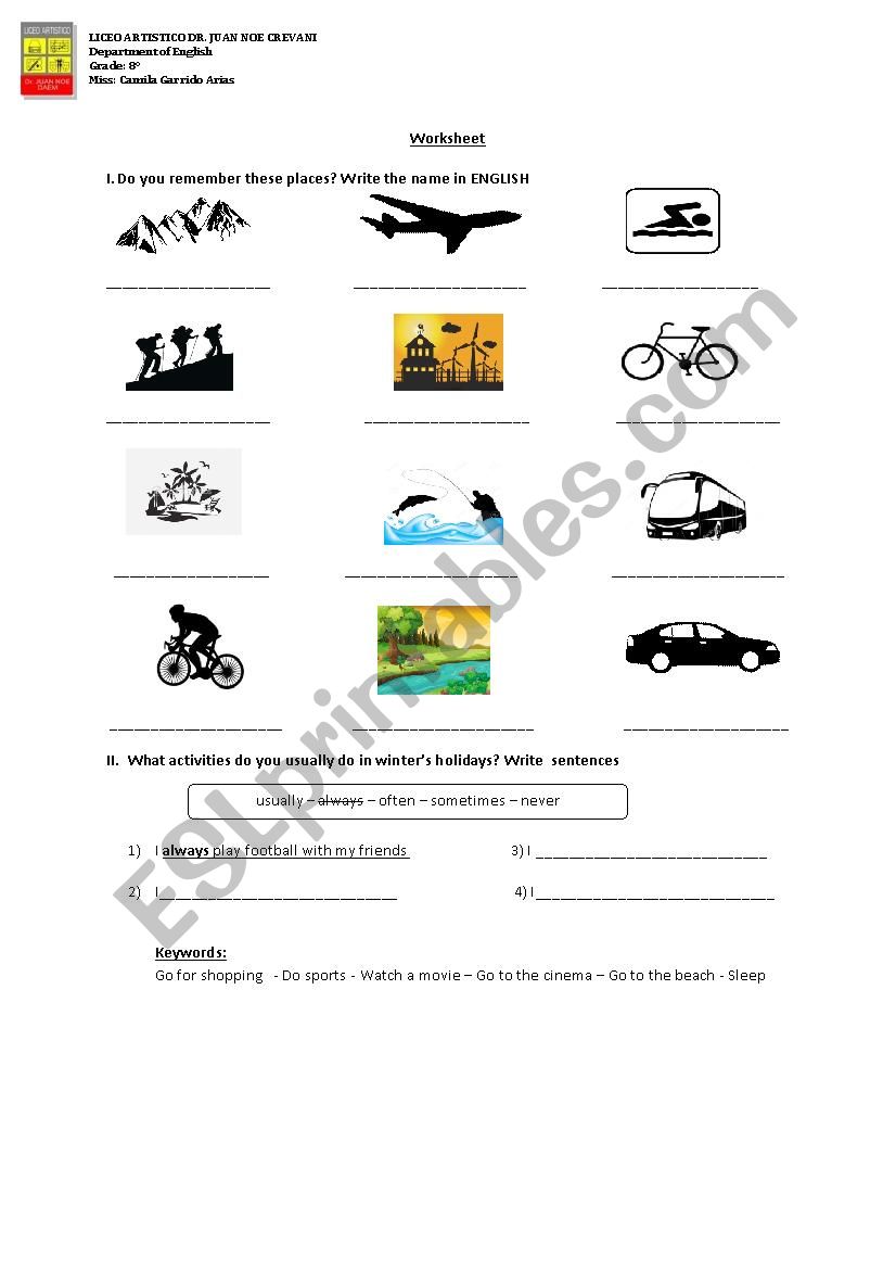 Vacations worksheet