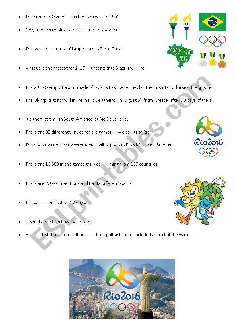 OLYMPICS 2016 RIO BRAZIL FUN FACTS