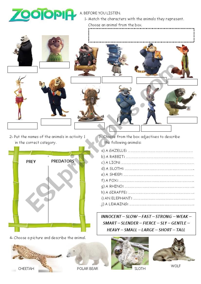 Zootopia - Try everything worksheet