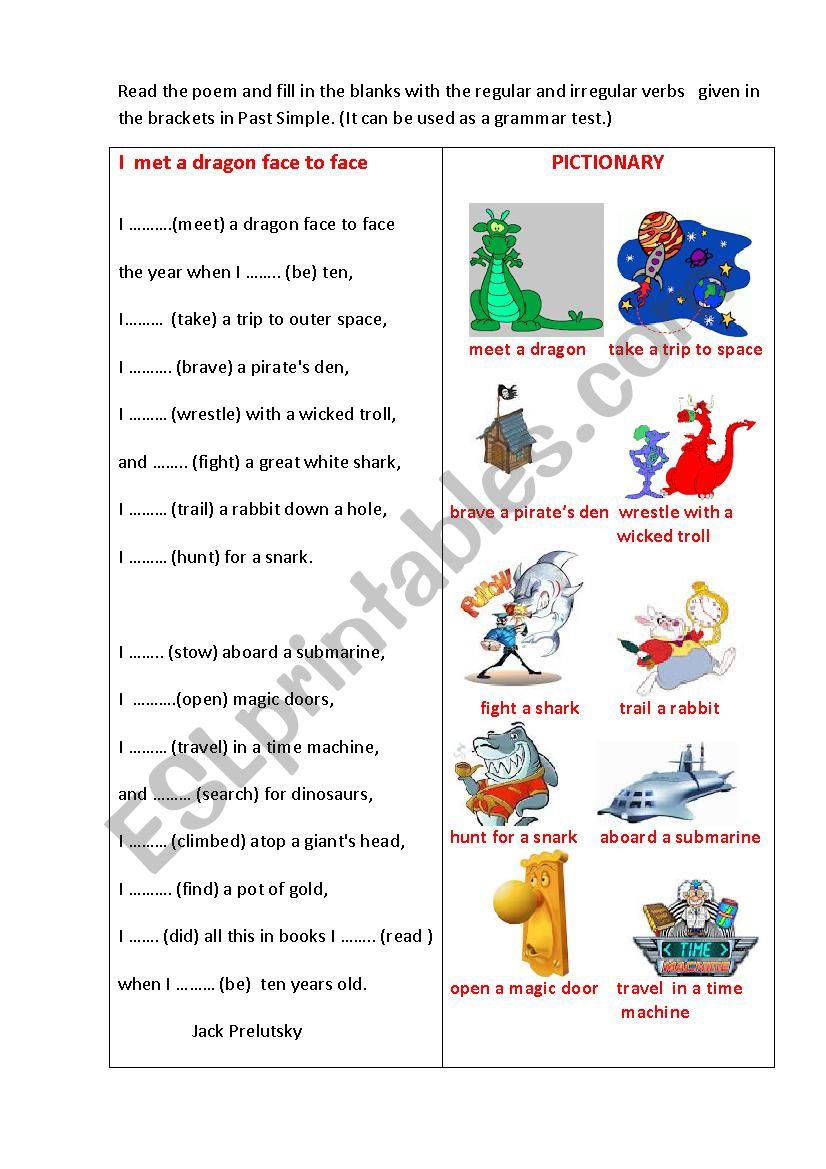 I MET A DRAGON FACE TO FACE worksheet