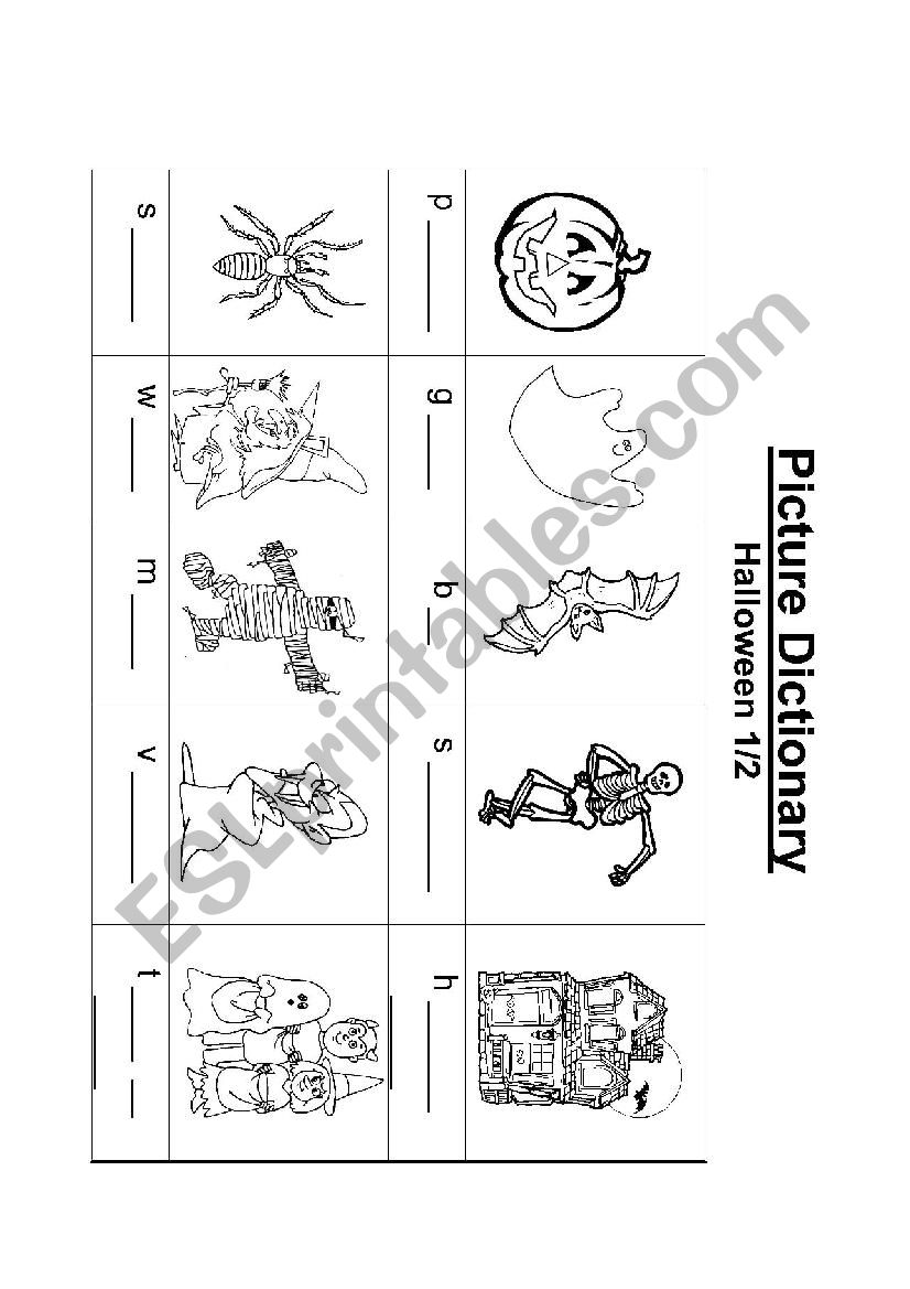 Picture dictionary Halloween worksheet