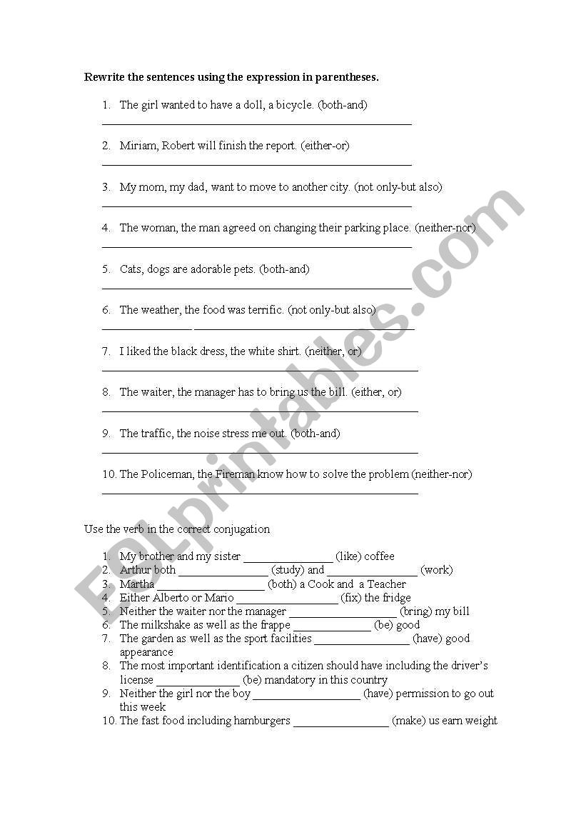 Conjuction worksheet