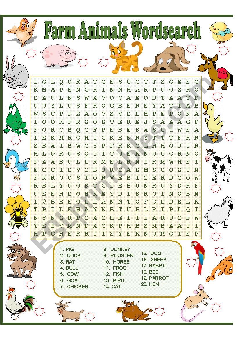 Farm Animals Wordsearch worksheet