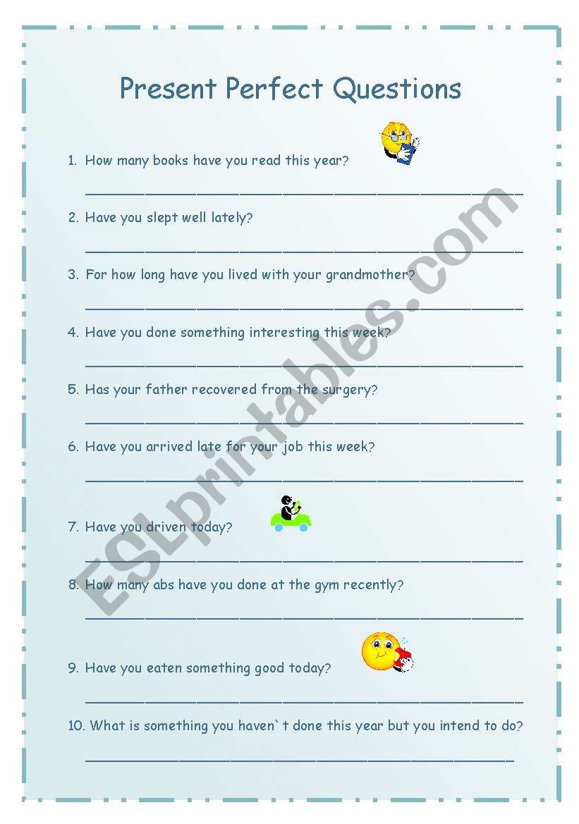 Present Perfect Questions worksheet