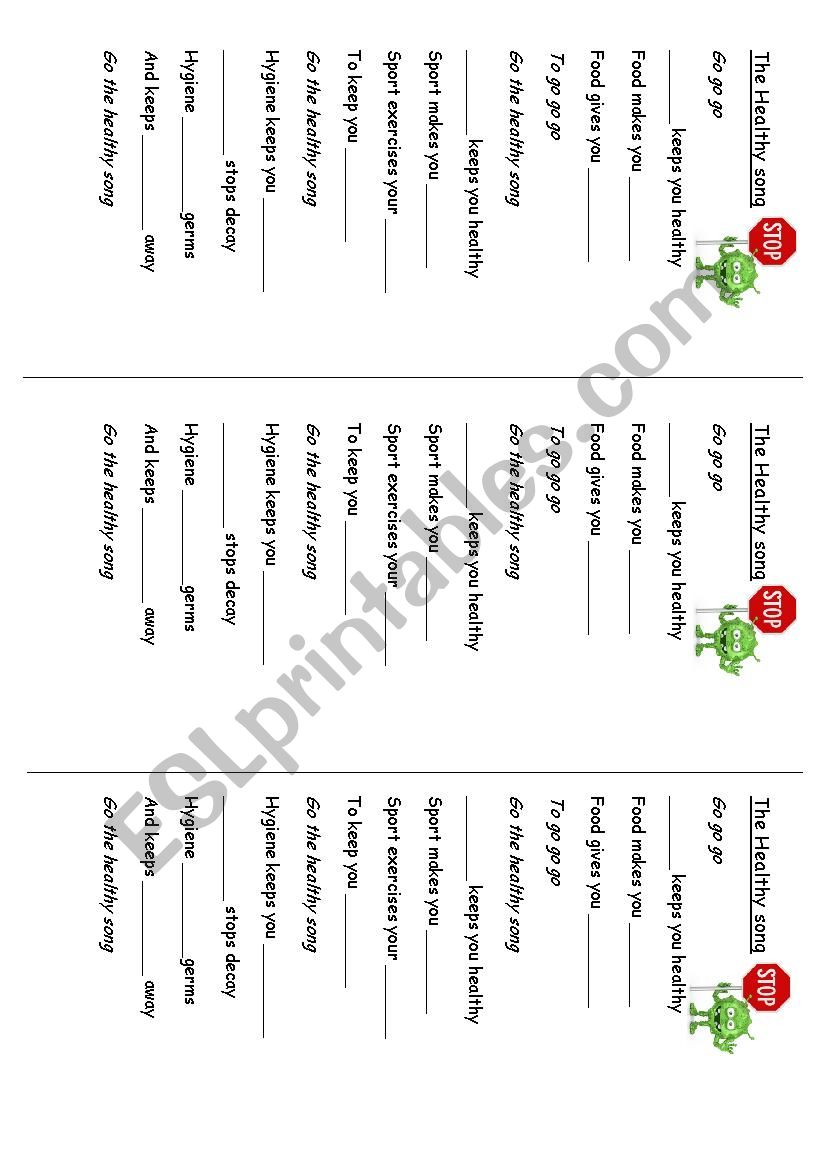 Go the Healthy Song worksheet