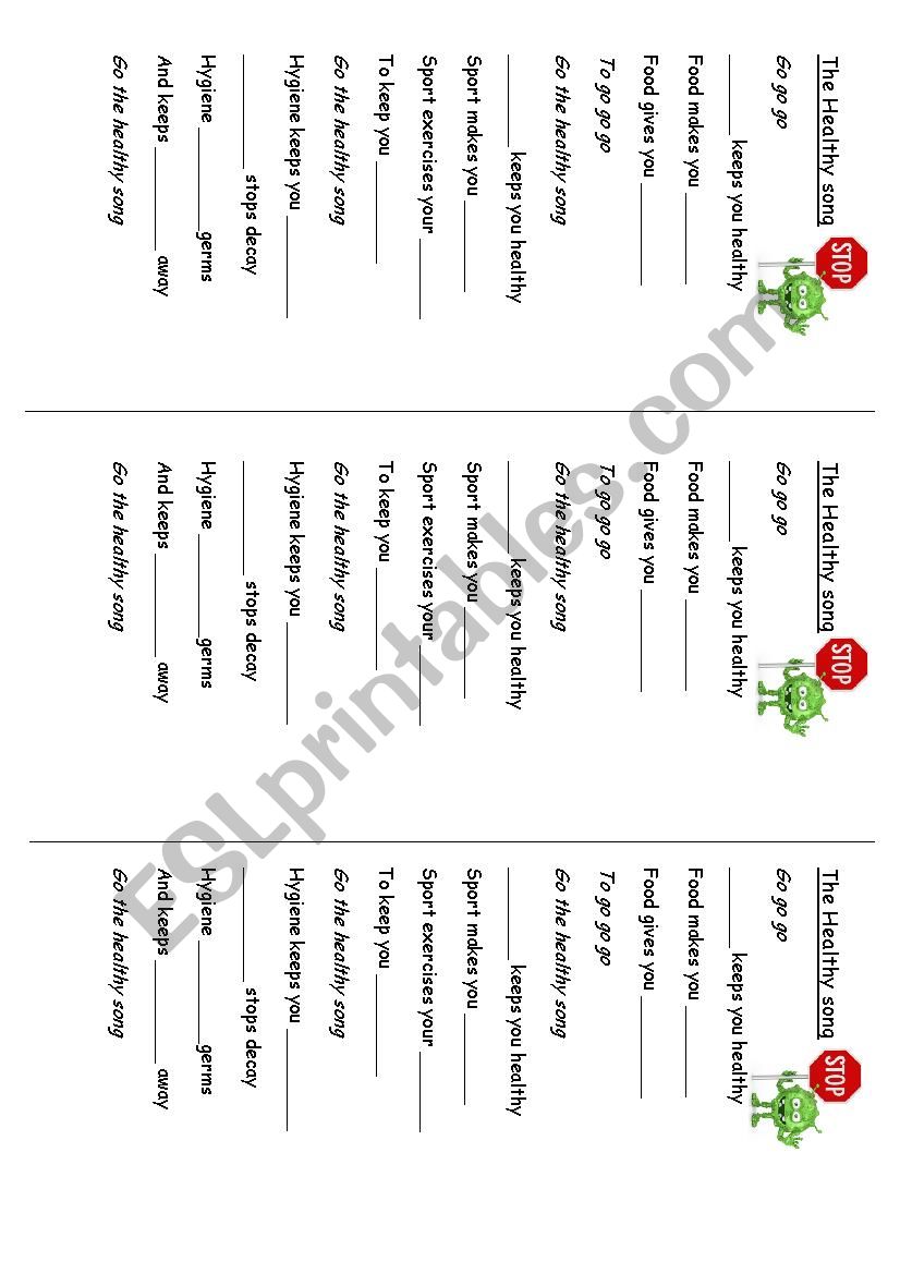 Go the Healthy Song worksheet