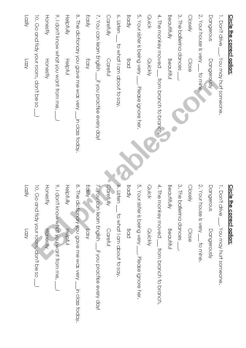 ADVERBS ADJECTIVE + LY worksheet