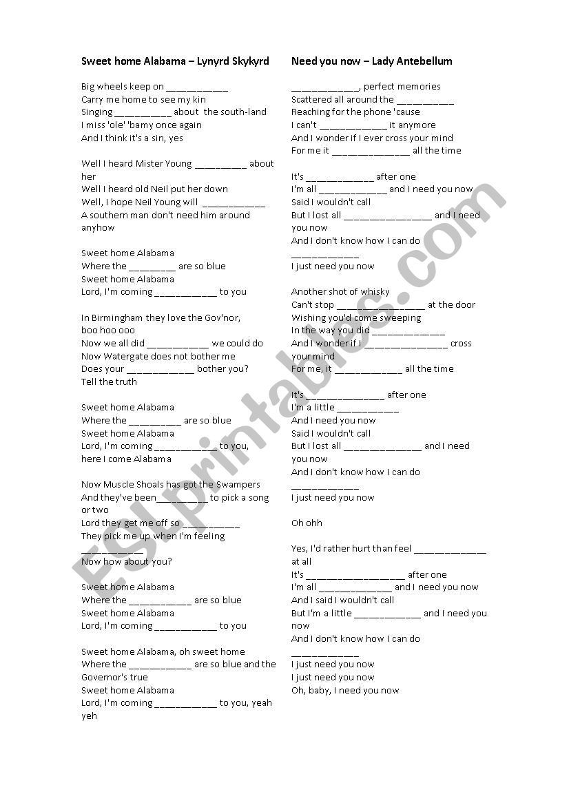 country music worksheet