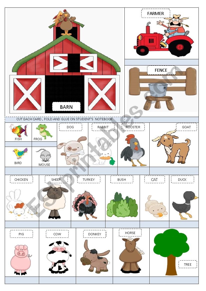 Farm Animals vocabulary cut out - ESL worksheet by kakaraquel