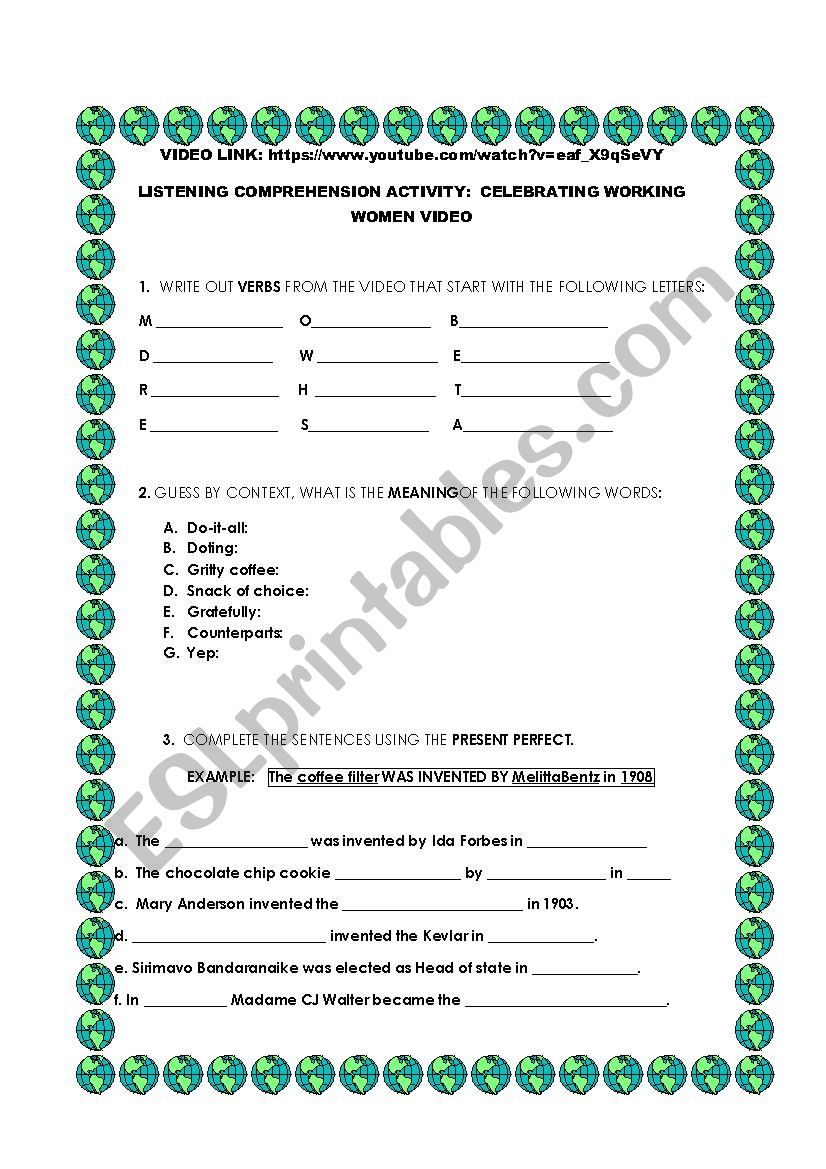 International womens day worksheet