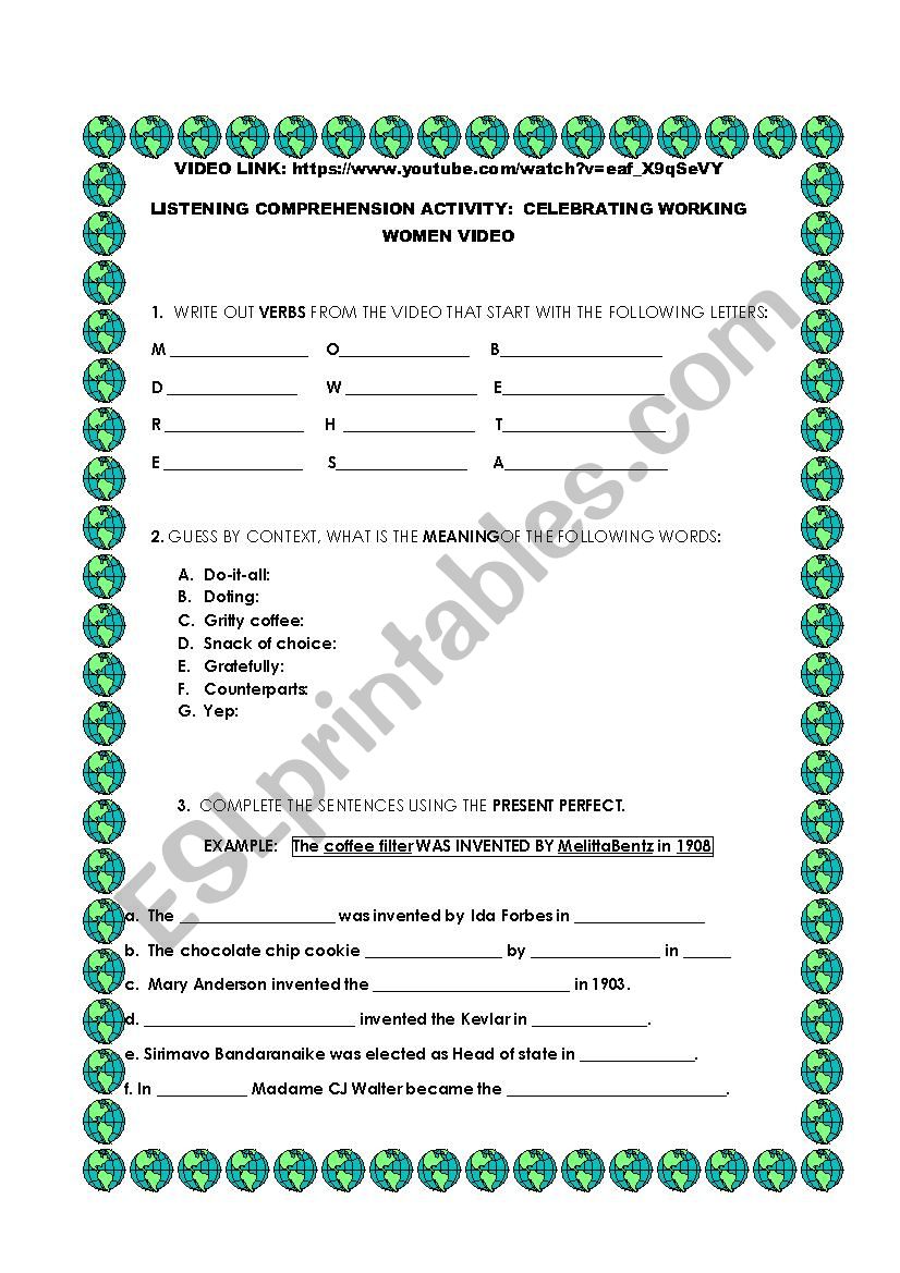 International womenÂ´s day worksheet
