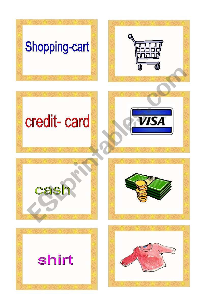 shopping - (cards) worksheet
