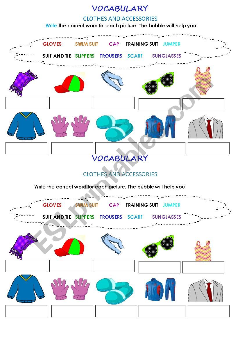 CLOTHES AND ACCESSORIES worksheet