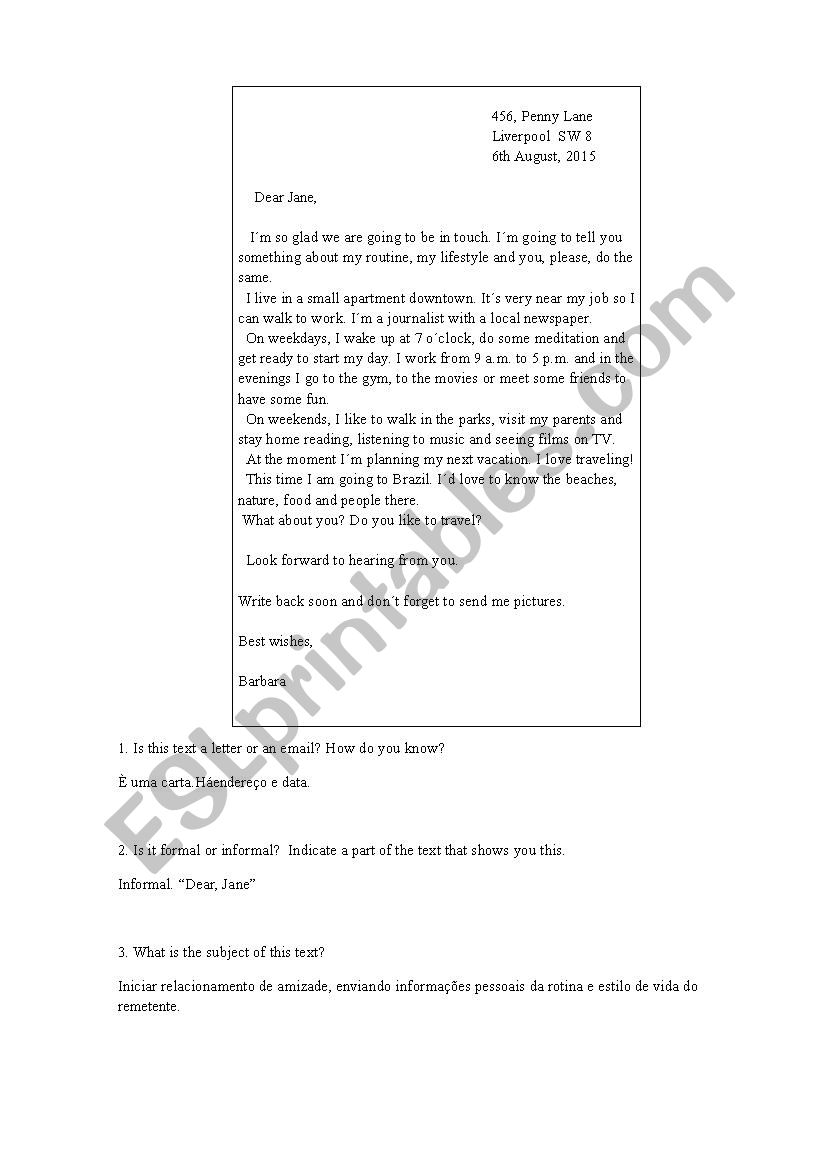 text a letter  worksheet