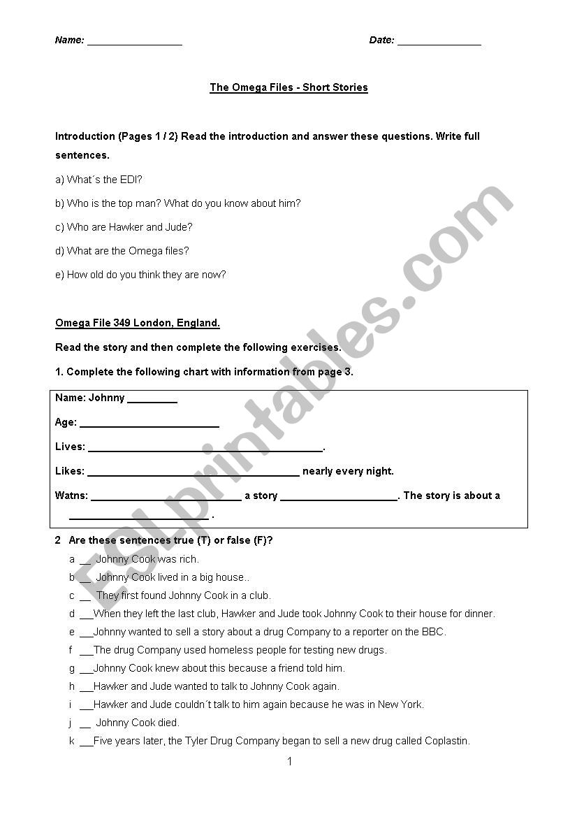 The Omega Files  worksheet