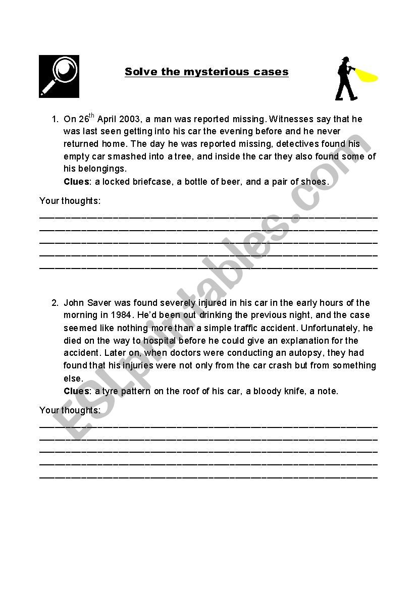 Solve the mysterious cases worksheet