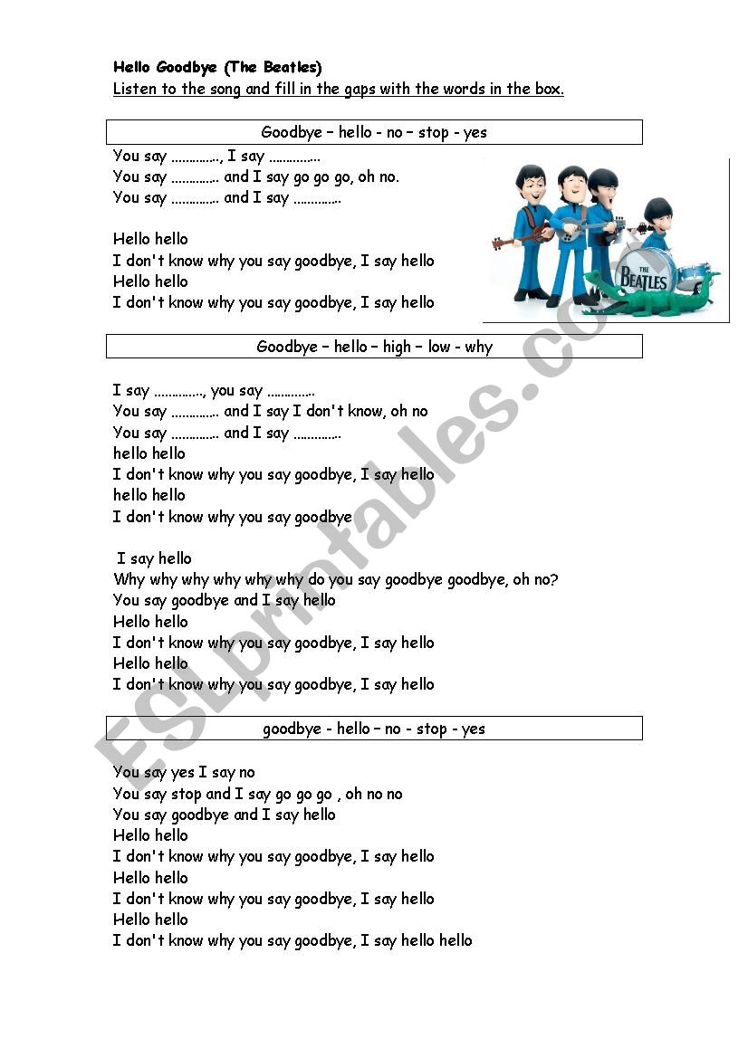 Hello Goodbye - The Beatles worksheet