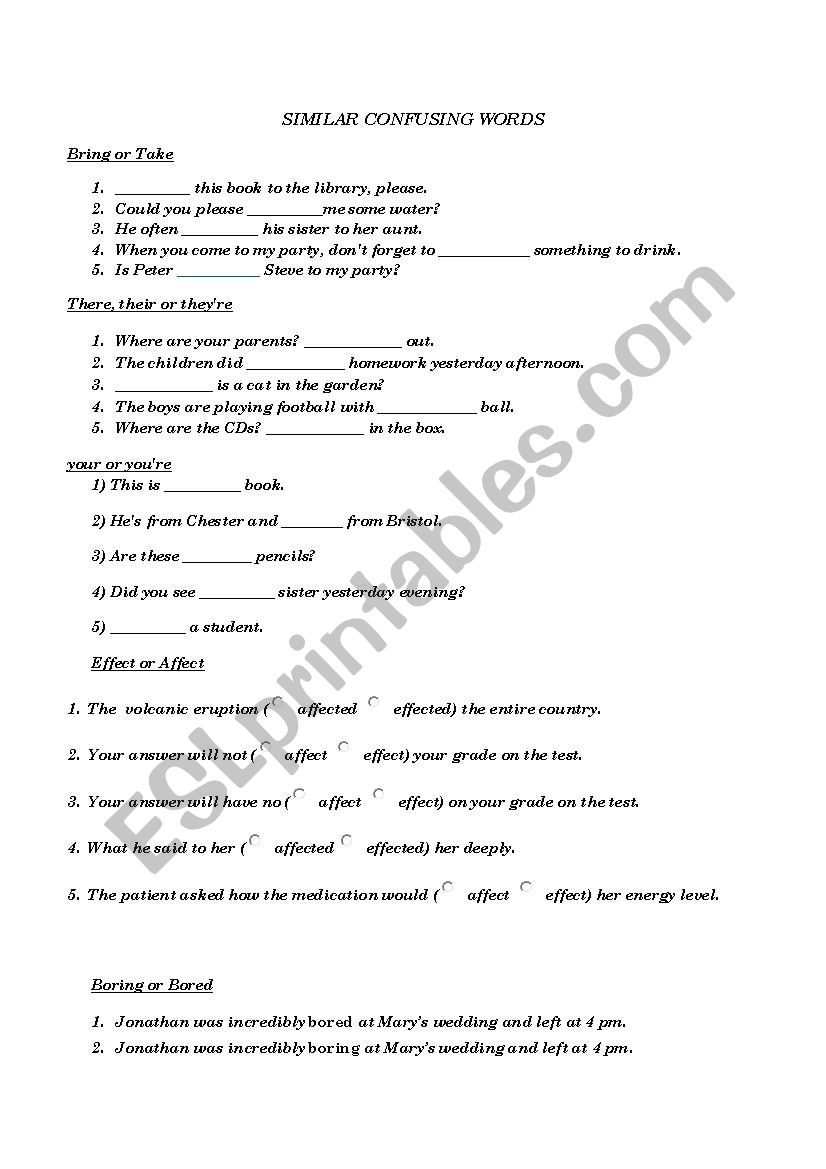 Confusing Similar Words worksheet