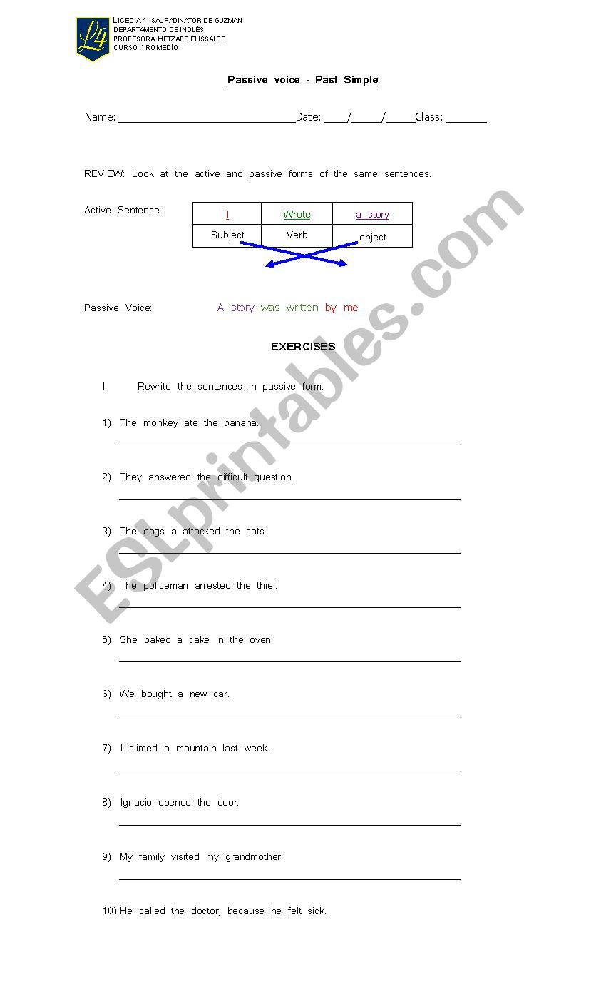 Passive voice Simple Past worksheet