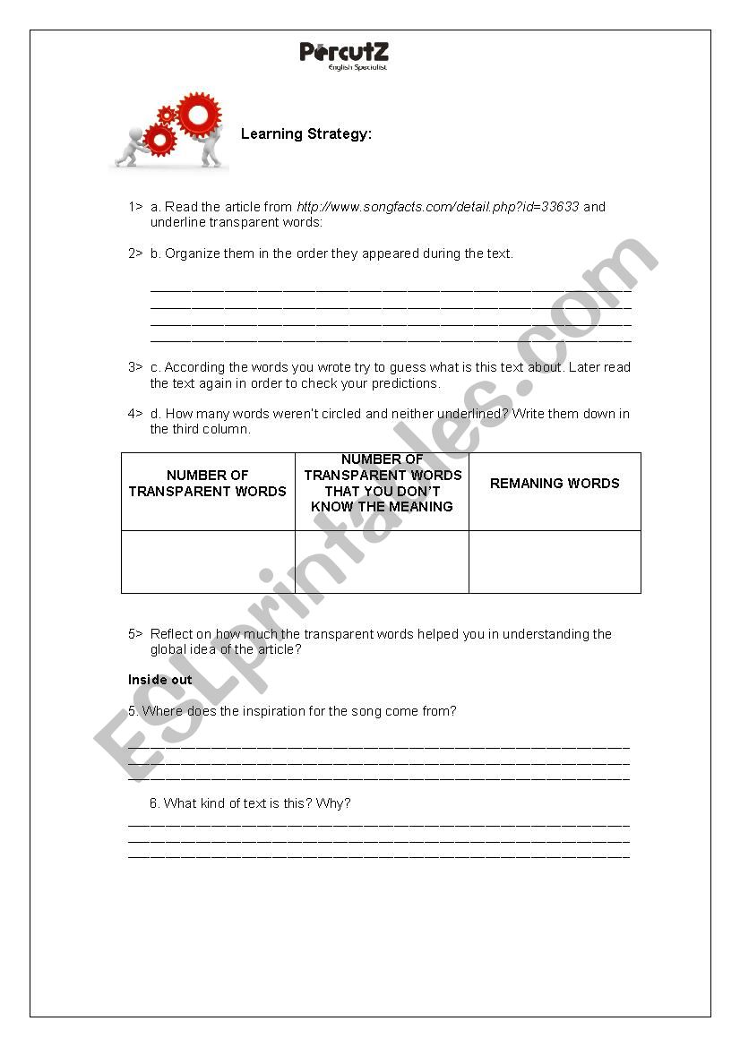 Tenerife Sea worksheet