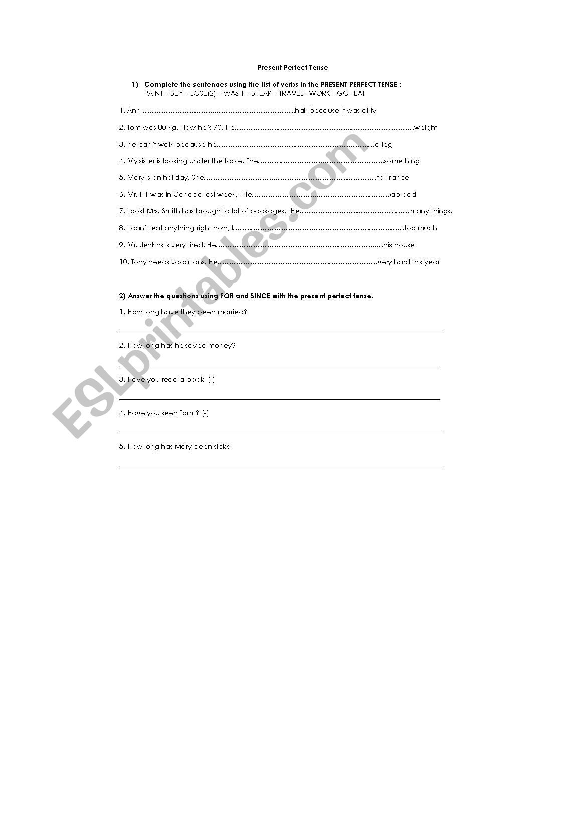 Present Perfect worksheet