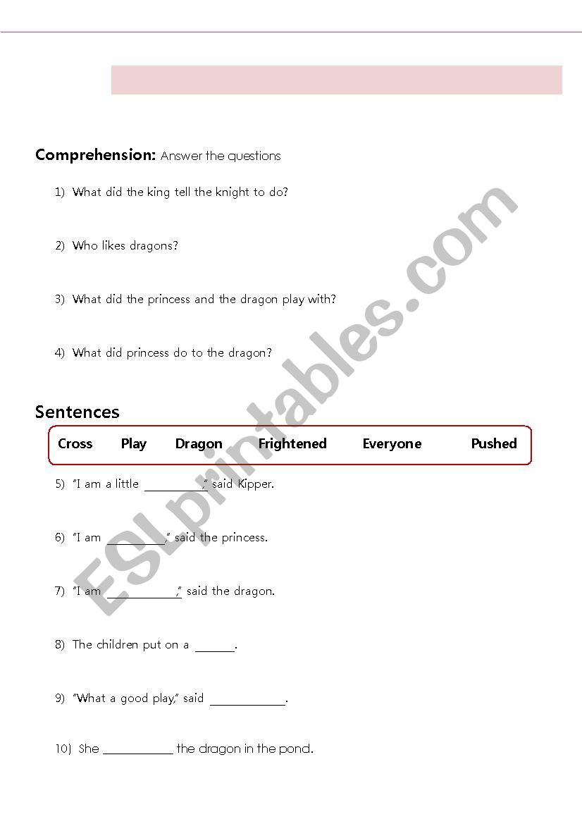 The little dragon worksheet