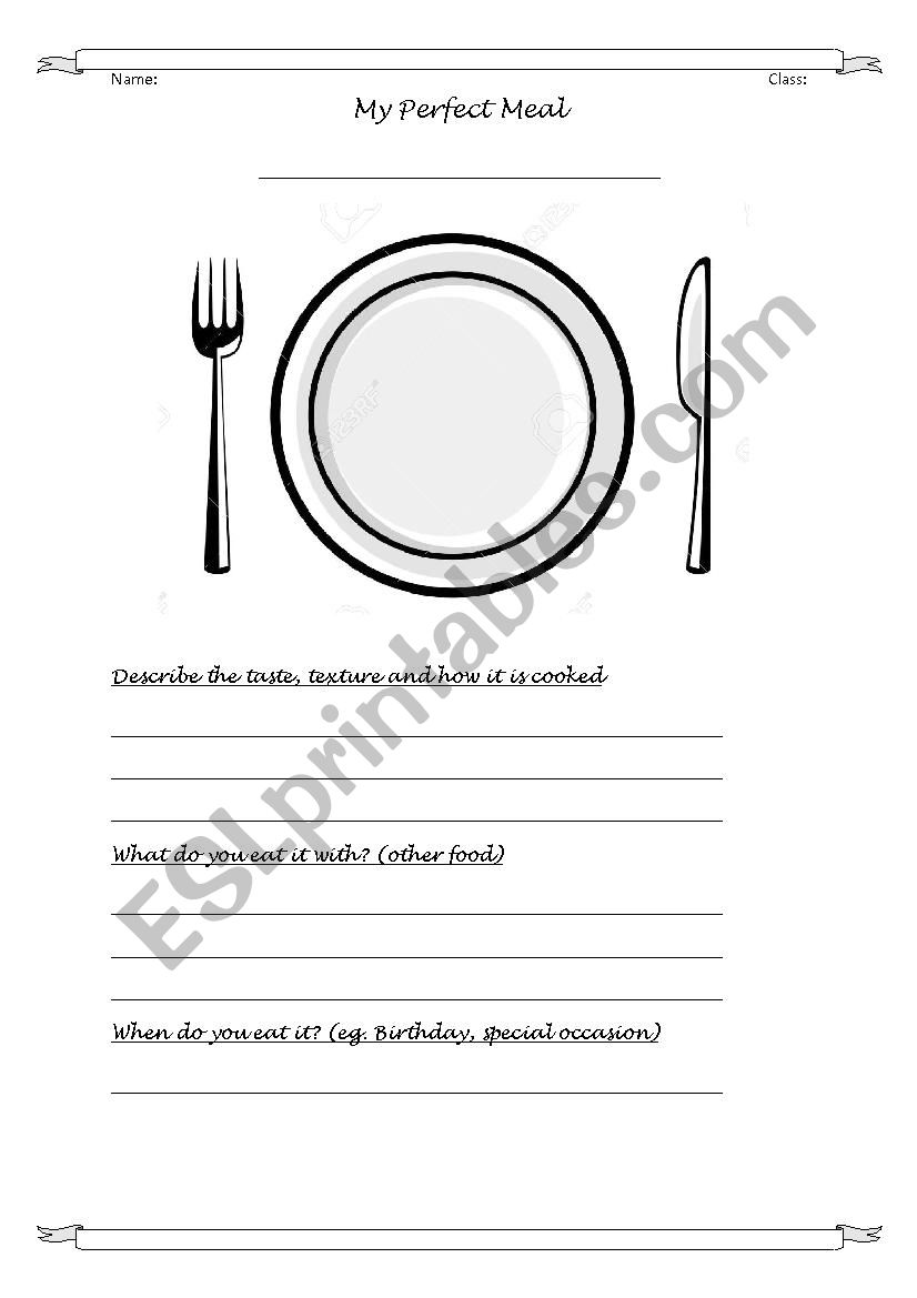 My Perfect Dish worksheet