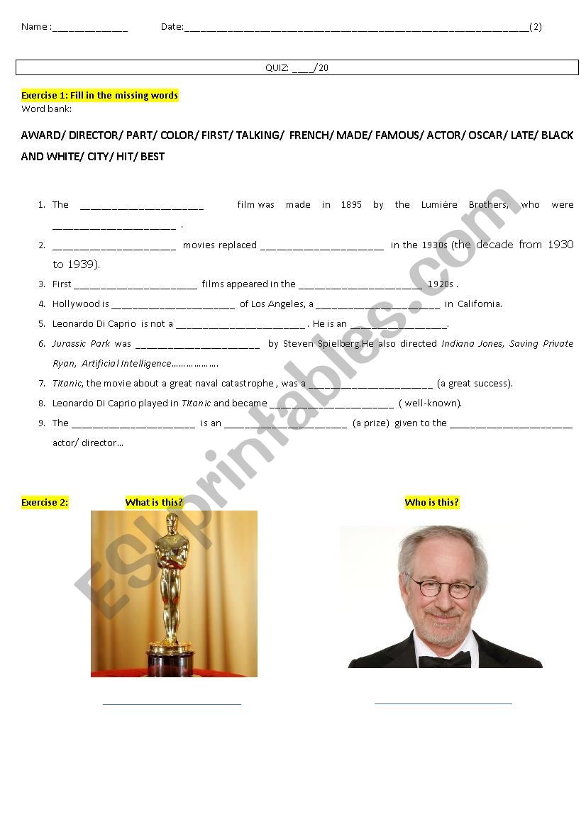 Movie quiz worksheet