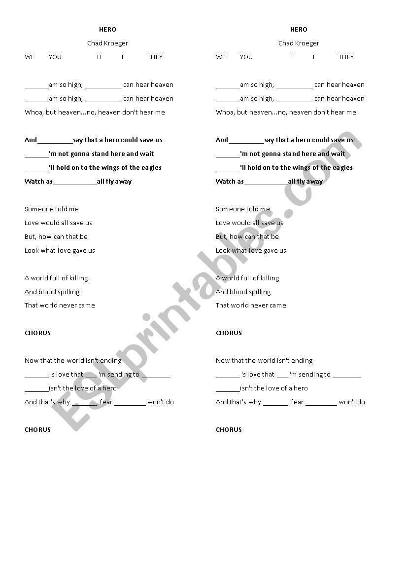 Song Hero worksheet