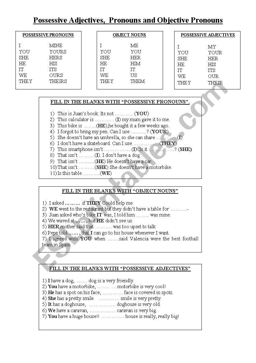 Pronouns worksheet